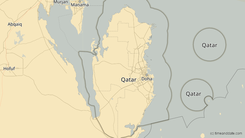 A map of Qatar, showing the path of the Oct 25, 2022 Partial Solar Eclipse