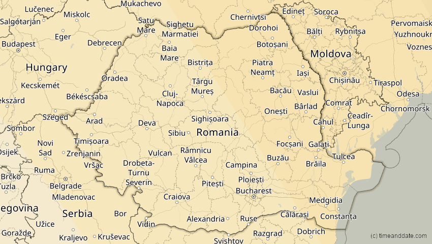A map of Rumänien, showing the path of the 25. Okt 2022 Partielle Sonnenfinsternis