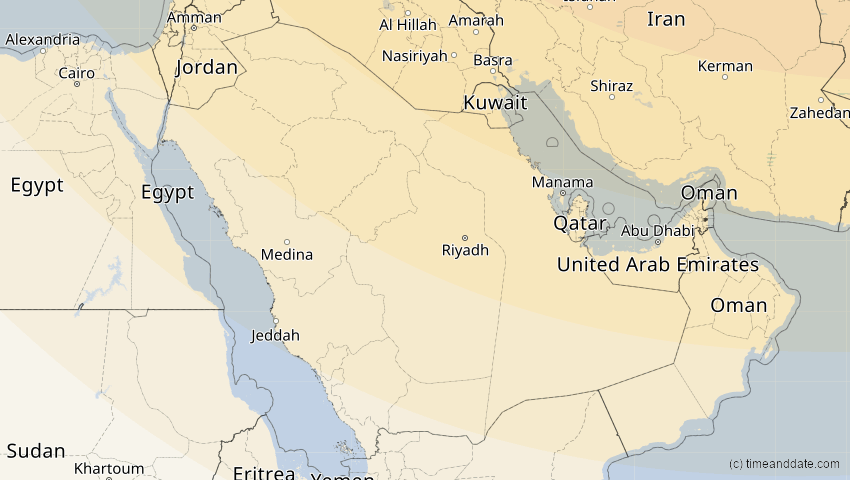 A map of Saudi-Arabien, showing the path of the 25. Okt 2022 Partielle Sonnenfinsternis