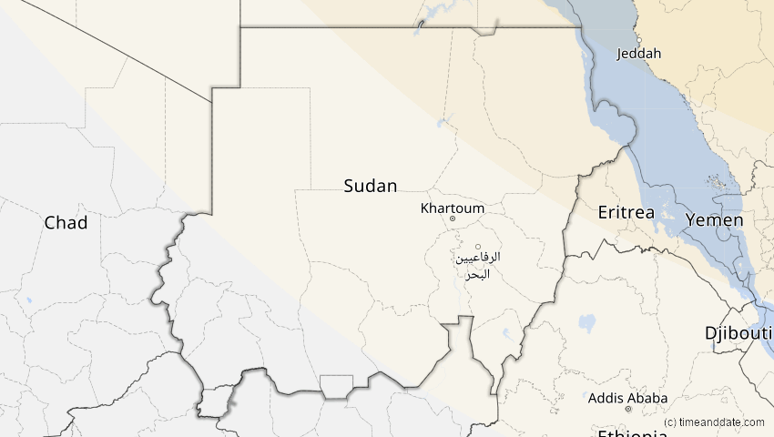 A map of Sudan, showing the path of the Oct 25, 2022 Partial Solar Eclipse