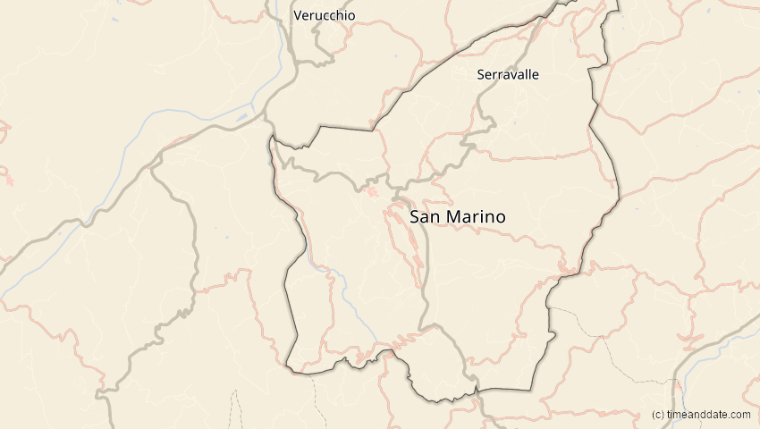 A map of San Marino, showing the path of the 25. Okt 2022 Partielle Sonnenfinsternis