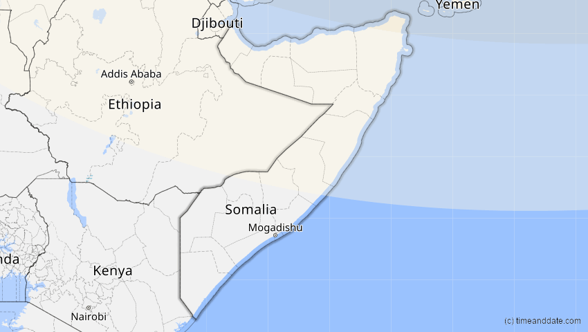 A map of Somalia, showing the path of the Oct 25, 2022 Partial Solar Eclipse