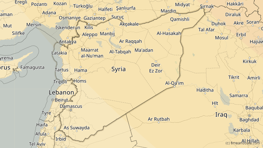 A map of Syria, showing the path of the Oct 25, 2022 Partial Solar Eclipse