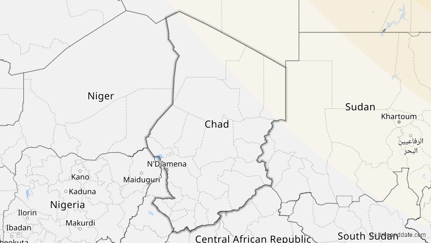 A map of Chad, showing the path of the Oct 25, 2022 Partial Solar Eclipse