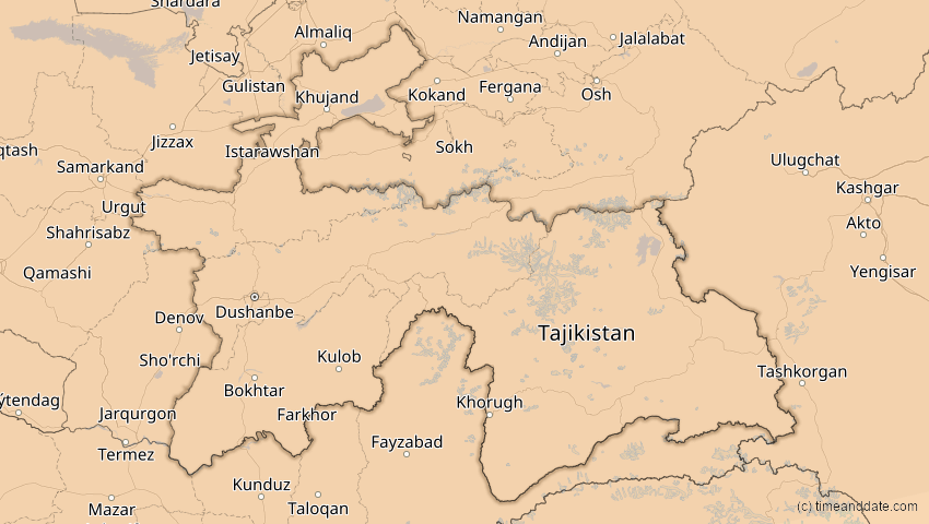 A map of Tajikistan, showing the path of the Oct 25, 2022 Partial Solar Eclipse
