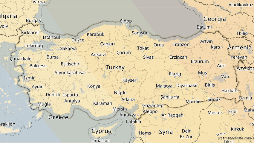 A map of Türkei, showing the path of the 25. Okt 2022 Partielle Sonnenfinsternis