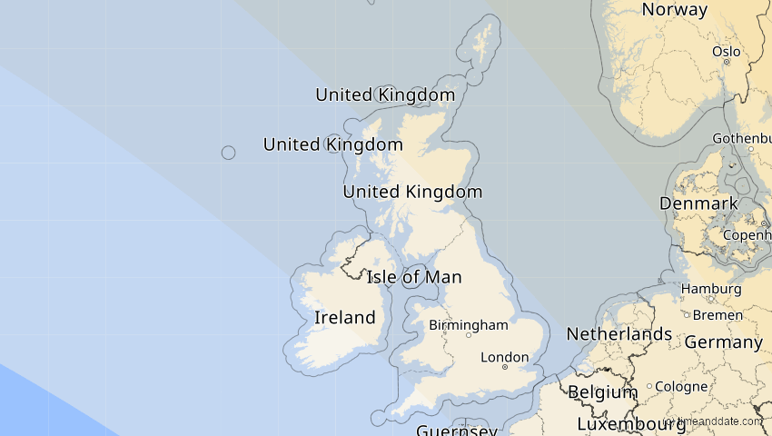 A map of United Kingdom, showing the path of the Oct 25, 2022 Partial Solar Eclipse