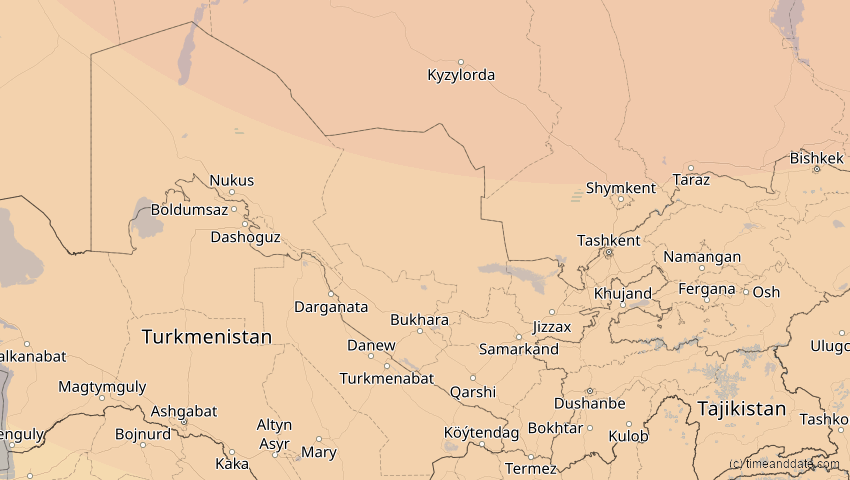 A map of Uzbekistan, showing the path of the Oct 25, 2022 Partial Solar Eclipse