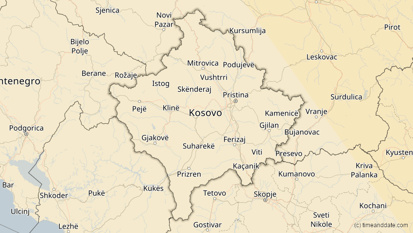 A map of Kosovo, showing the path of the Oct 25, 2022 Partial Solar Eclipse