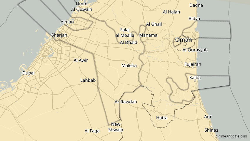 A map of Sharjah, United Arab Emirates, showing the path of the Oct 25, 2022 Partial Solar Eclipse
