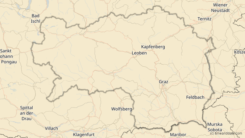 A map of Steiermark, Österreich, showing the path of the 25. Okt 2022 Partielle Sonnenfinsternis