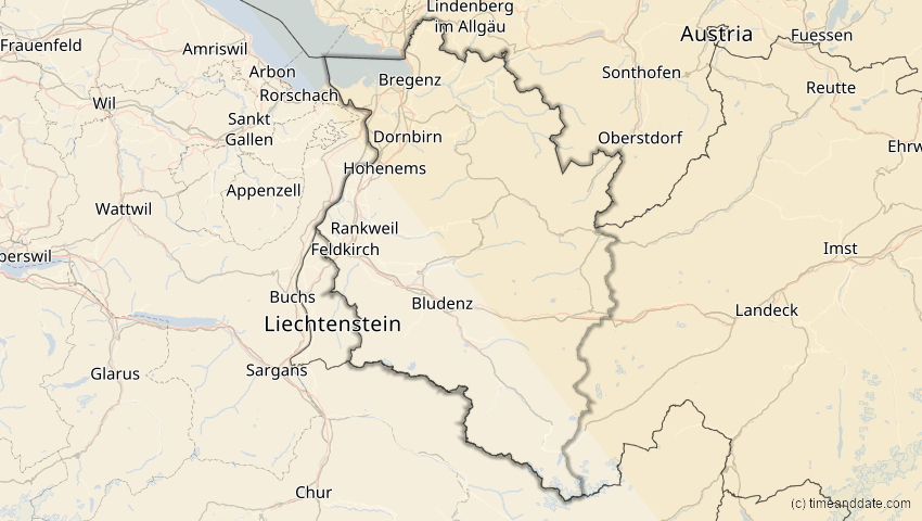 A map of Vorarlberg, Österreich, showing the path of the 25. Okt 2022 Partielle Sonnenfinsternis