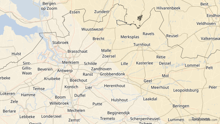 A map of Antwerpen, Belgien, showing the path of the 25. Okt 2022 Partielle Sonnenfinsternis
