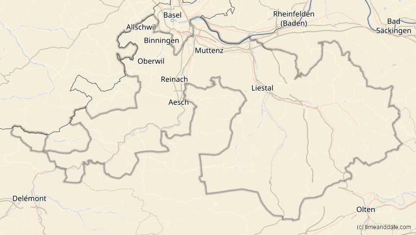 A map of Basel-Landschaft, Schweiz, showing the path of the 25. Okt 2022 Partielle Sonnenfinsternis