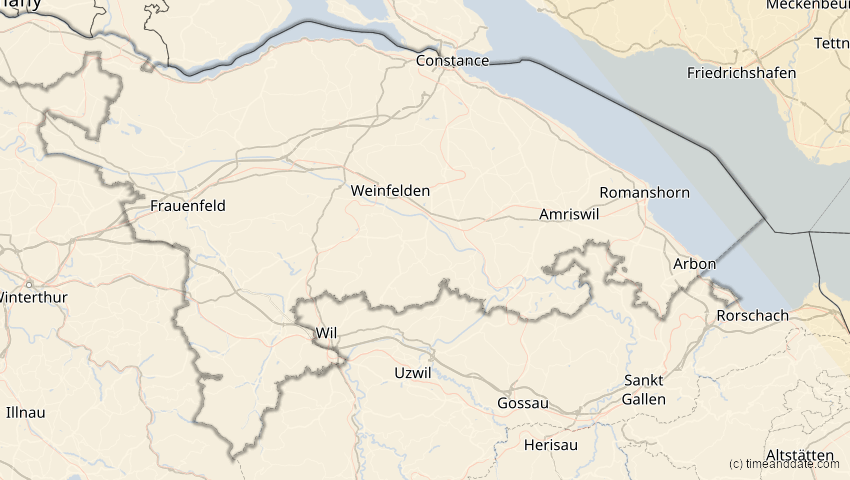 A map of Thurgau, Switzerland, showing the path of the Oct 25, 2022 Partial Solar Eclipse