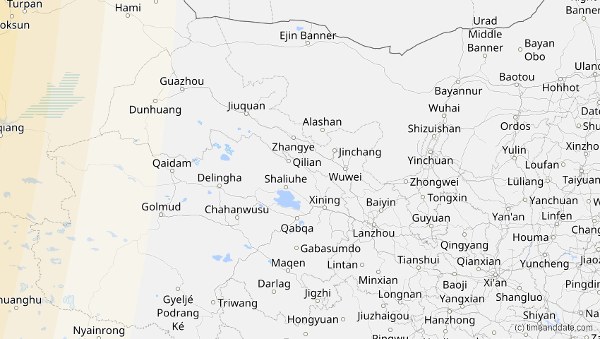 A map of Gansu, China, showing the path of the Oct 25, 2022 Partial Solar Eclipse