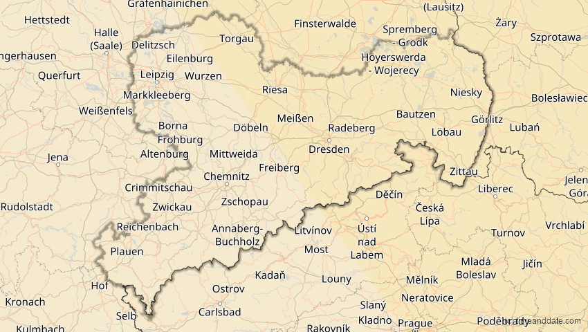 A map of Saxony, Germany, showing the path of the Oct 25, 2022 Partial Solar Eclipse