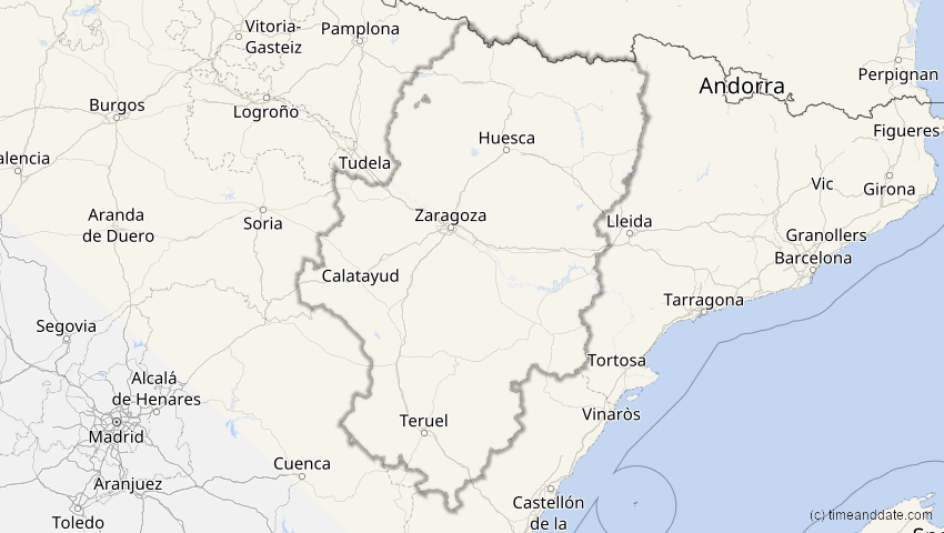 A map of Aragon, Spain, showing the path of the Oct 25, 2022 Partial Solar Eclipse