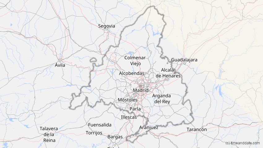 A map of Madrid, Spain, showing the path of the Oct 25, 2022 Partial Solar Eclipse