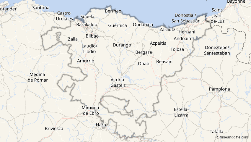 A map of Basque Country, Spain, showing the path of the Oct 25, 2022 Partial Solar Eclipse