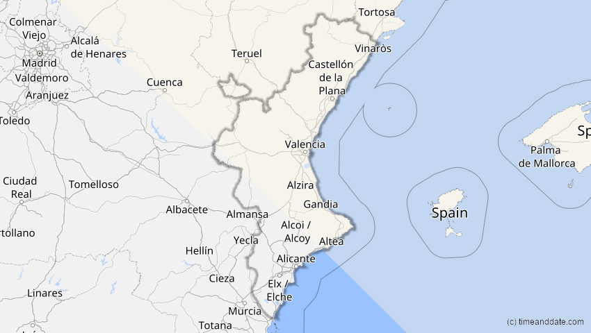 A map of Valencia, Spain, showing the path of the Oct 25, 2022 Partial Solar Eclipse