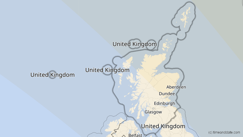 A map of Scotland, United Kingdom, showing the path of the Oct 25, 2022 Partial Solar Eclipse