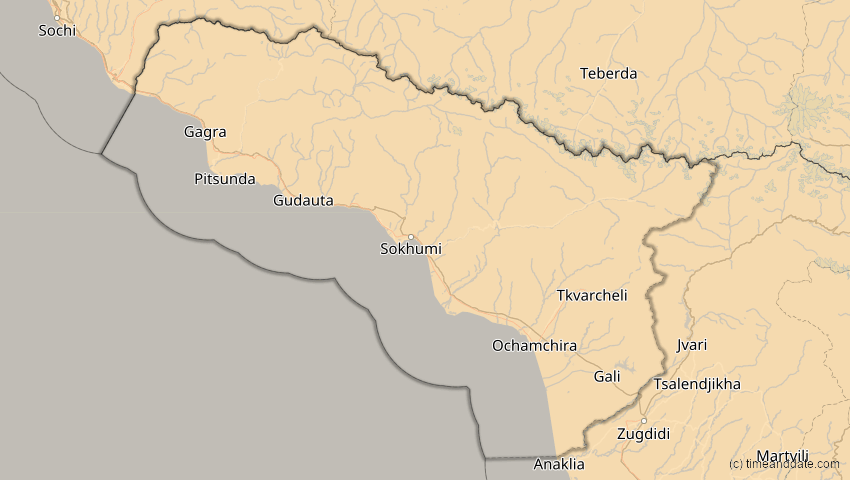 A map of Abchasien, Georgien, showing the path of the 25. Okt 2022 Partielle Sonnenfinsternis