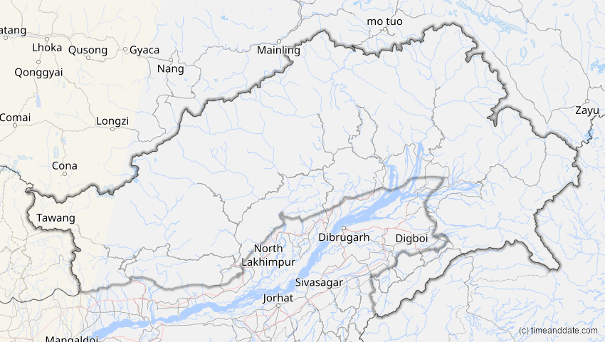 A map of Arunachal Pradesh, Indien, showing the path of the 25. Okt 2022 Partielle Sonnenfinsternis