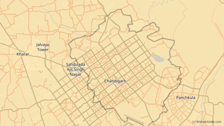 A map of Chandigarh, India, showing the path of the Oct 25, 2022 Partial Solar Eclipse