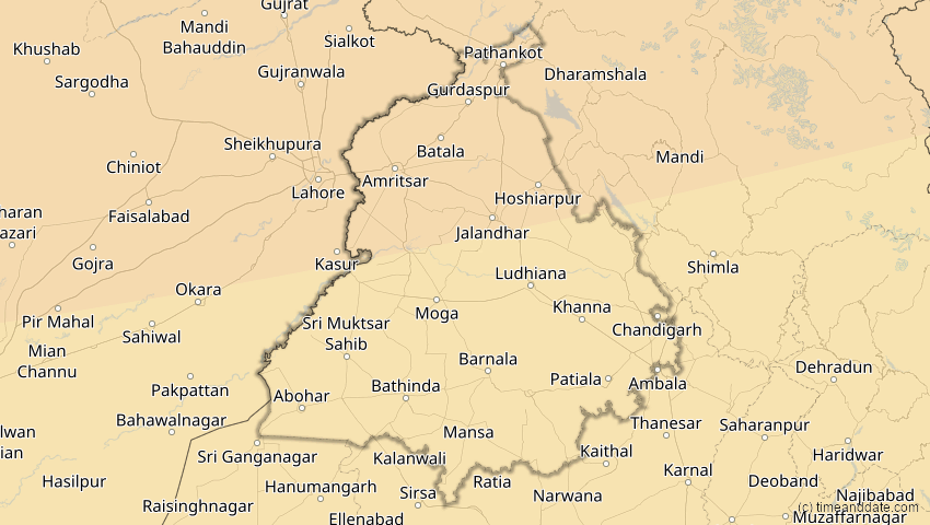 A map of Punjab, Indien, showing the path of the 25. Okt 2022 Partielle Sonnenfinsternis