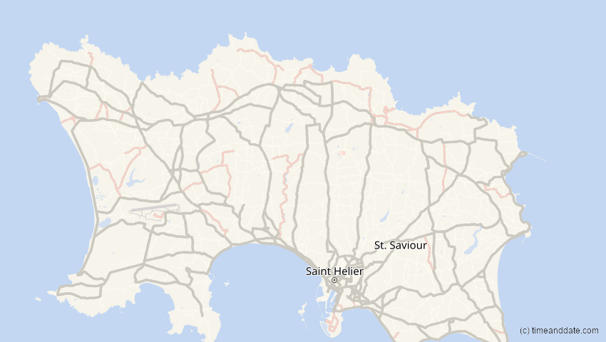A map of Jersey, United Kingdom, showing the path of the Oct 25, 2022 Partial Solar Eclipse