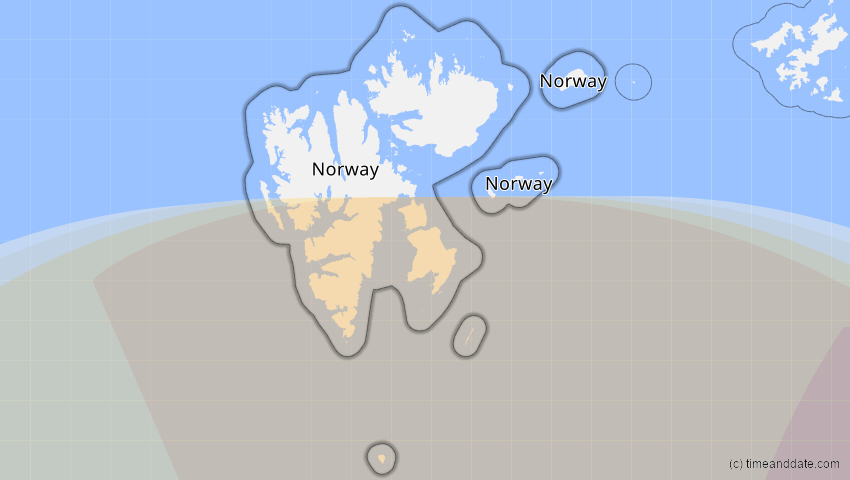 A map of Svalbard, Norway, showing the path of the Oct 25, 2022 Partial Solar Eclipse