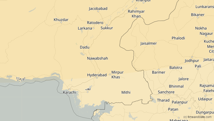 A map of Sindh, Pakistan, showing the path of the 25. Okt 2022 Partielle Sonnenfinsternis