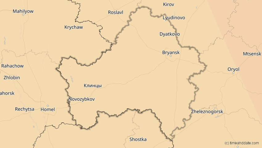 A map of Brjansk, Russland, showing the path of the 25. Okt 2022 Partielle Sonnenfinsternis