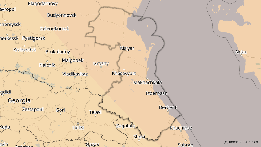 A map of Dagestan, Russland, showing the path of the 25. Okt 2022 Partielle Sonnenfinsternis