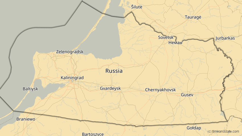 A map of Kaliningrad, Russia, showing the path of the Oct 25, 2022 Partial Solar Eclipse