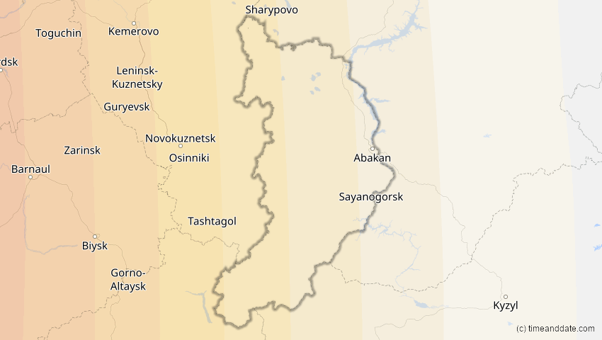 A map of Chakassien, Russland, showing the path of the 25. Okt 2022 Partielle Sonnenfinsternis