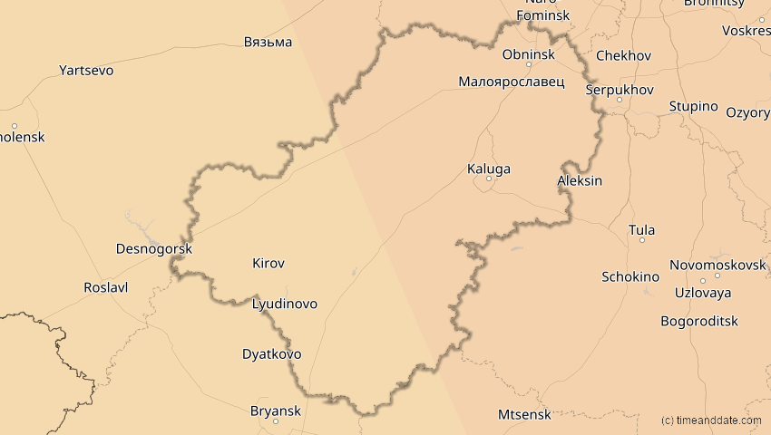 A map of Kaluga, Russia, showing the path of the Oct 25, 2022 Partial Solar Eclipse