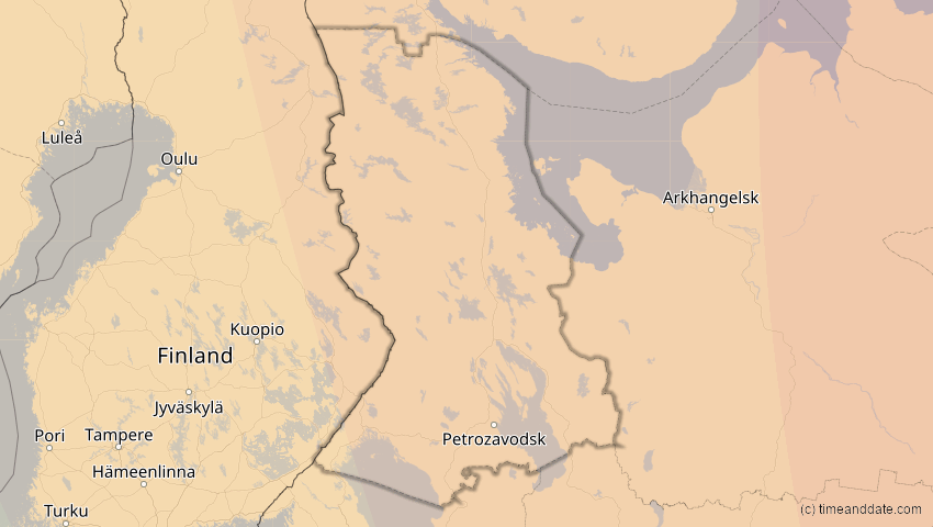 A map of Karelien, Russland, showing the path of the 25. Okt 2022 Partielle Sonnenfinsternis