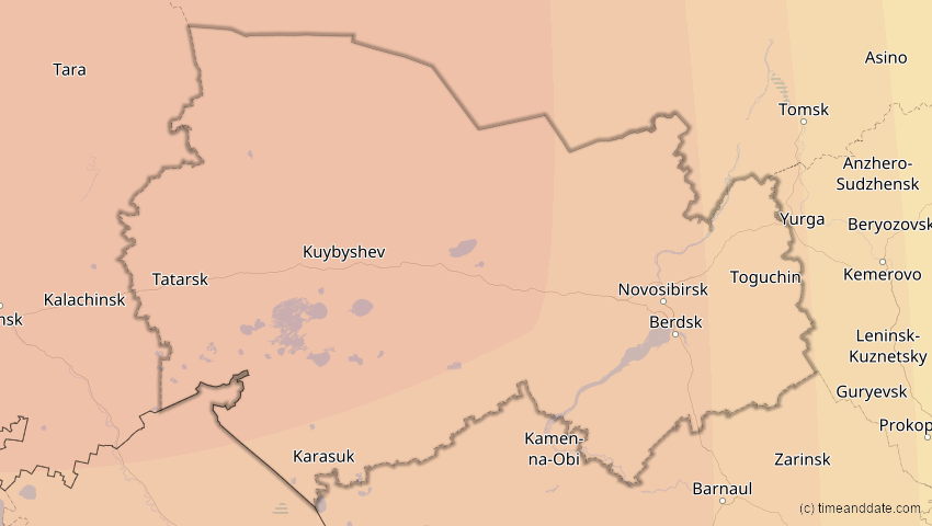 A map of Novosibirsk, Russia, showing the path of the Oct 25, 2022 Partial Solar Eclipse