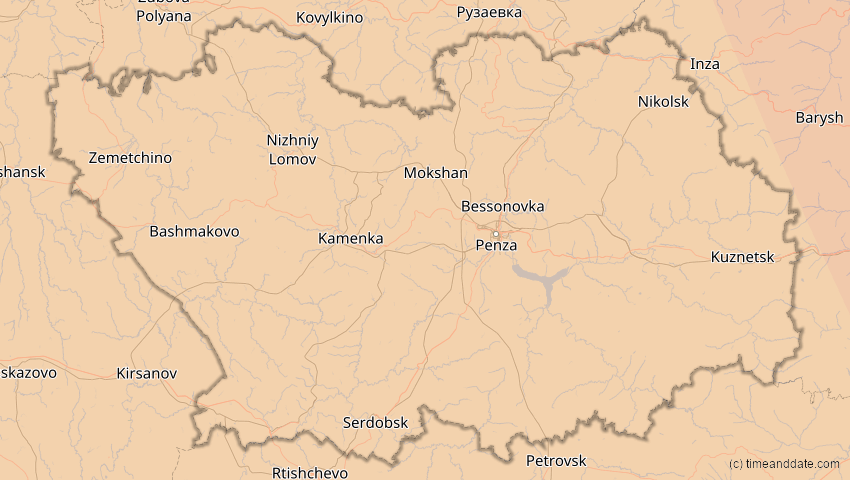 A map of Penza, Russia, showing the path of the Oct 25, 2022 Partial Solar Eclipse