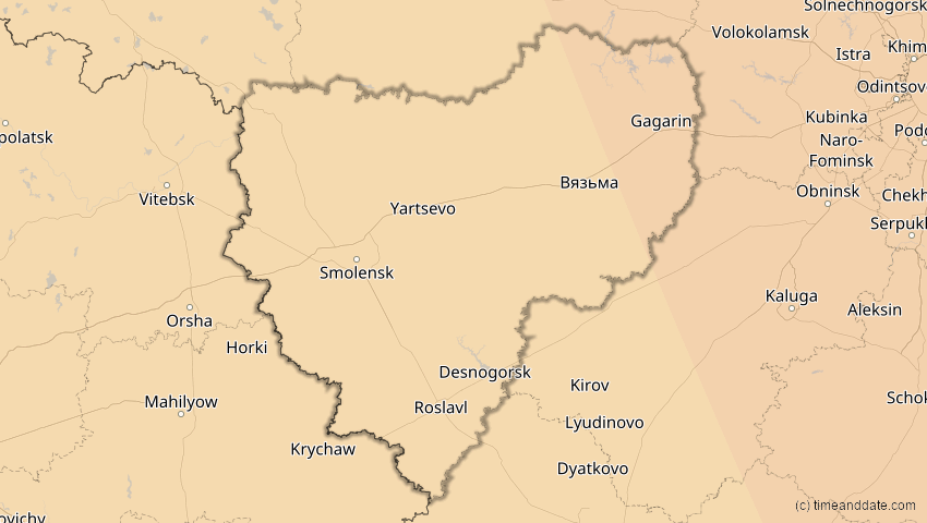A map of Smolensk, Russland, showing the path of the 25. Okt 2022 Partielle Sonnenfinsternis