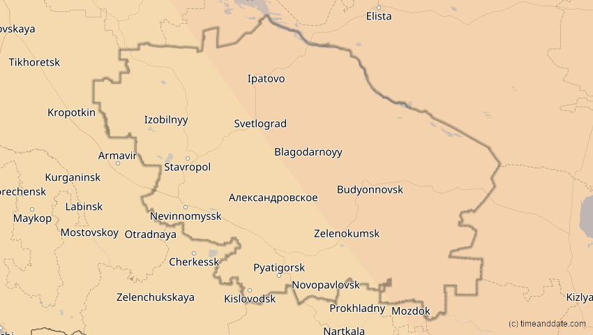 A map of Stawropol, Russland, showing the path of the 25. Okt 2022 Partielle Sonnenfinsternis