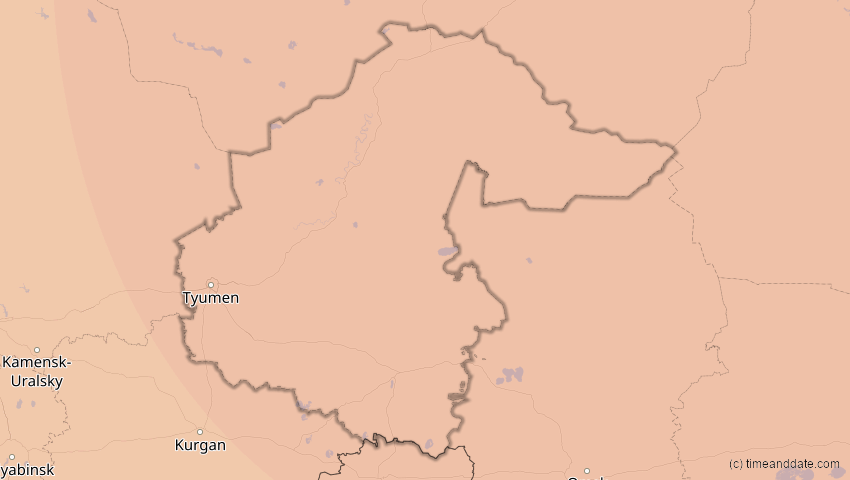 A map of Tyumen, Russia, showing the path of the Oct 25, 2022 Partial Solar Eclipse