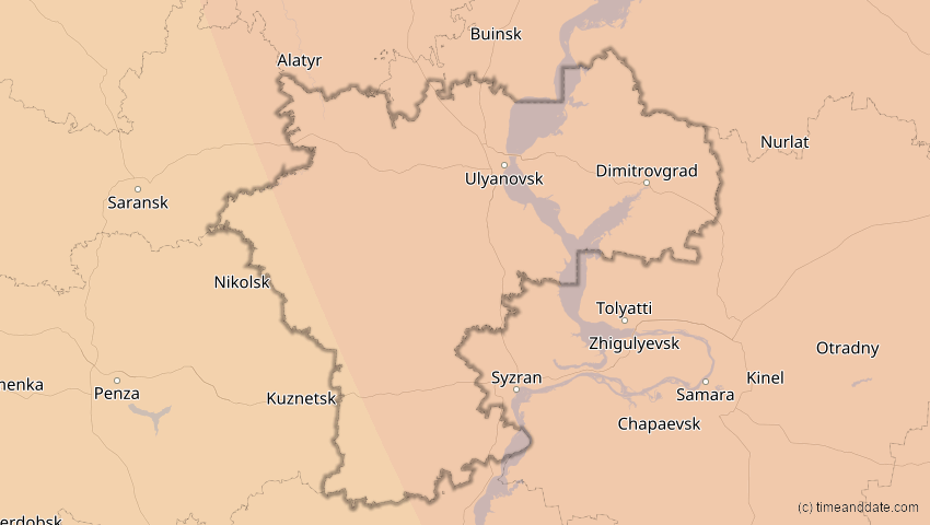 A map of Uljanowsk, Russland, showing the path of the 25. Okt 2022 Partielle Sonnenfinsternis