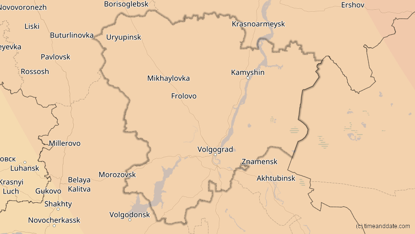 A map of Volgograd, Russia, showing the path of the Oct 25, 2022 Partial Solar Eclipse