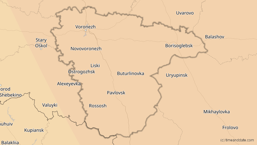 A map of Woronesch, Russland, showing the path of the 25. Okt 2022 Partielle Sonnenfinsternis