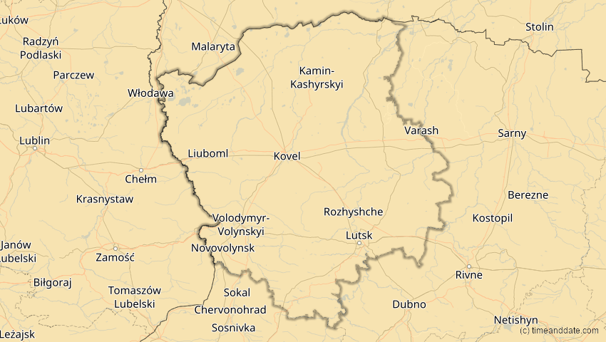 A map of Wolhynien, Ukraine, showing the path of the 25. Okt 2022 Partielle Sonnenfinsternis