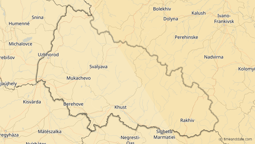 A map of Transkarpatien, Ukraine, showing the path of the 25. Okt 2022 Partielle Sonnenfinsternis