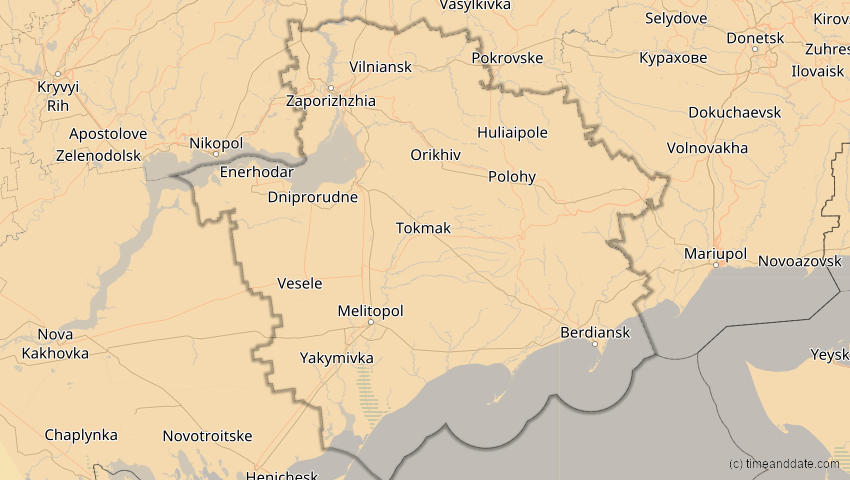 A map of Zaporizhia, Ukraine, showing the path of the Oct 25, 2022 Partial Solar Eclipse